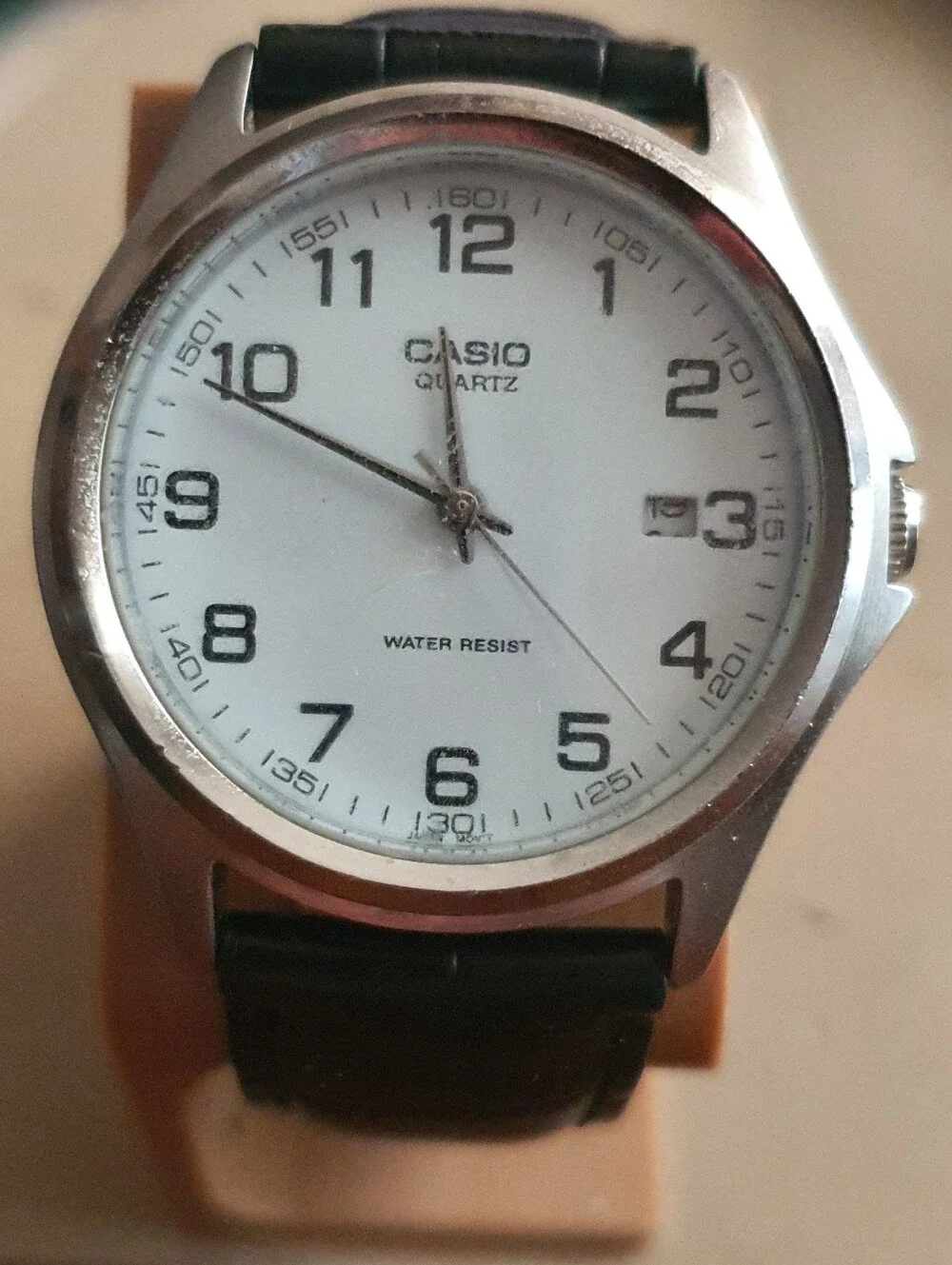 10/$20 Casio MTP-1183 Silver/White Leather Men's Watch w/Date